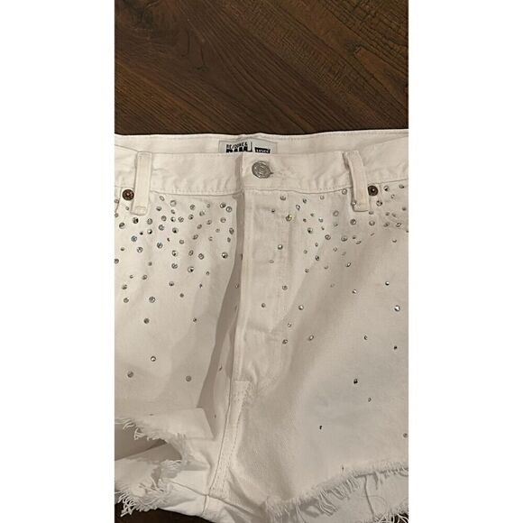 Re/done & Pam Crystal Mid-rise White Denim Shorts Size 32 (10-12) - Picture 8 of 14